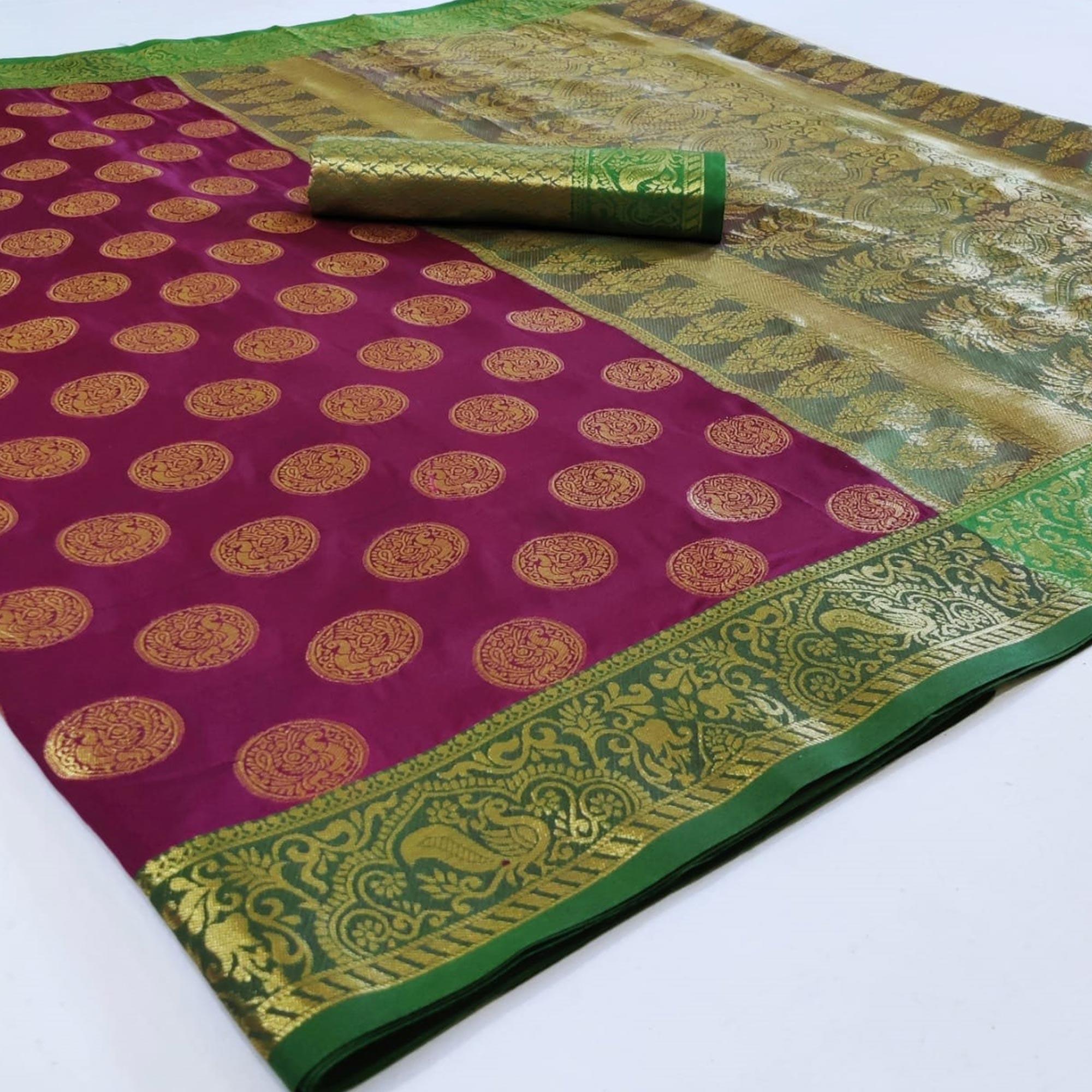 Trendy Purple Colored Festive Wear Woven Heavy Silk Saree - Peachmode
