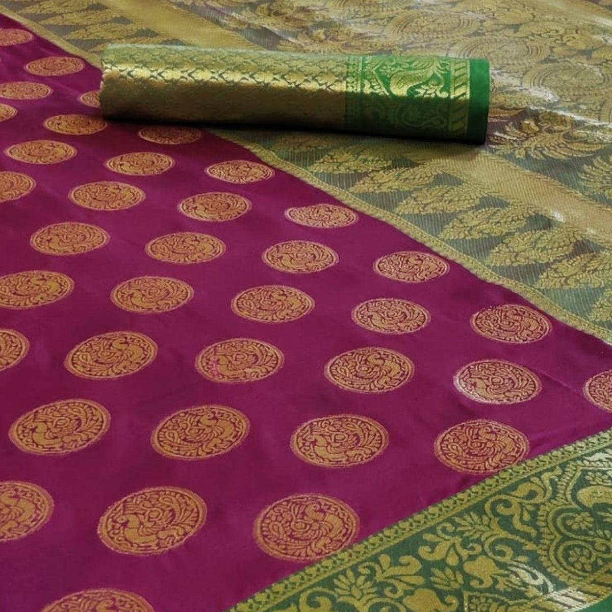 Trendy Purple Colored Festive Wear Woven Heavy Silk Saree - Peachmode