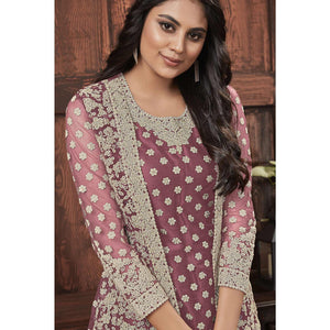 Trendy Purple Coloured Partywear Embroidered Butterfly Net Pakistani Straight Suit - Peachmode