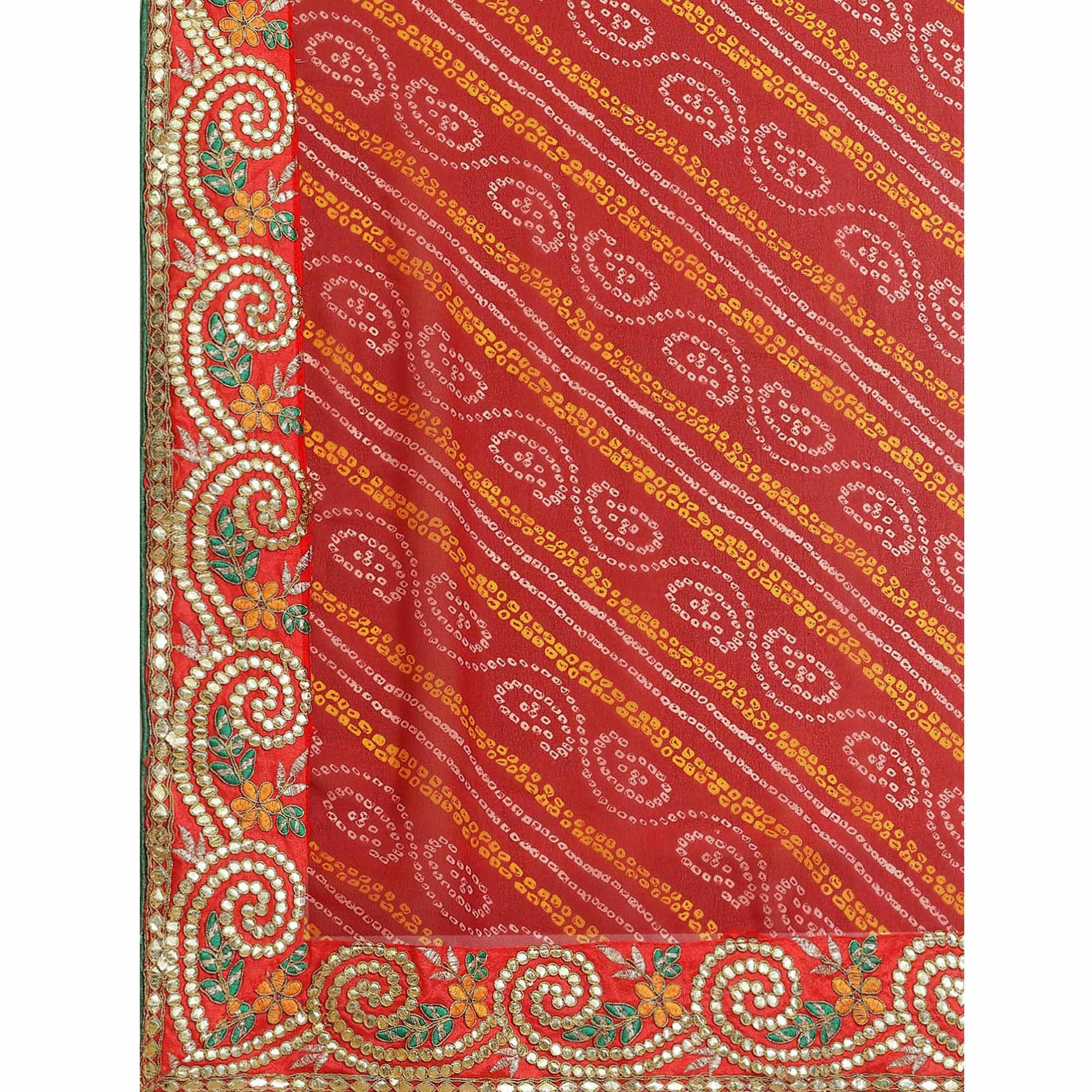 Trendy Red Coloured Partywear Printed Georgette Saree - Peachmode
