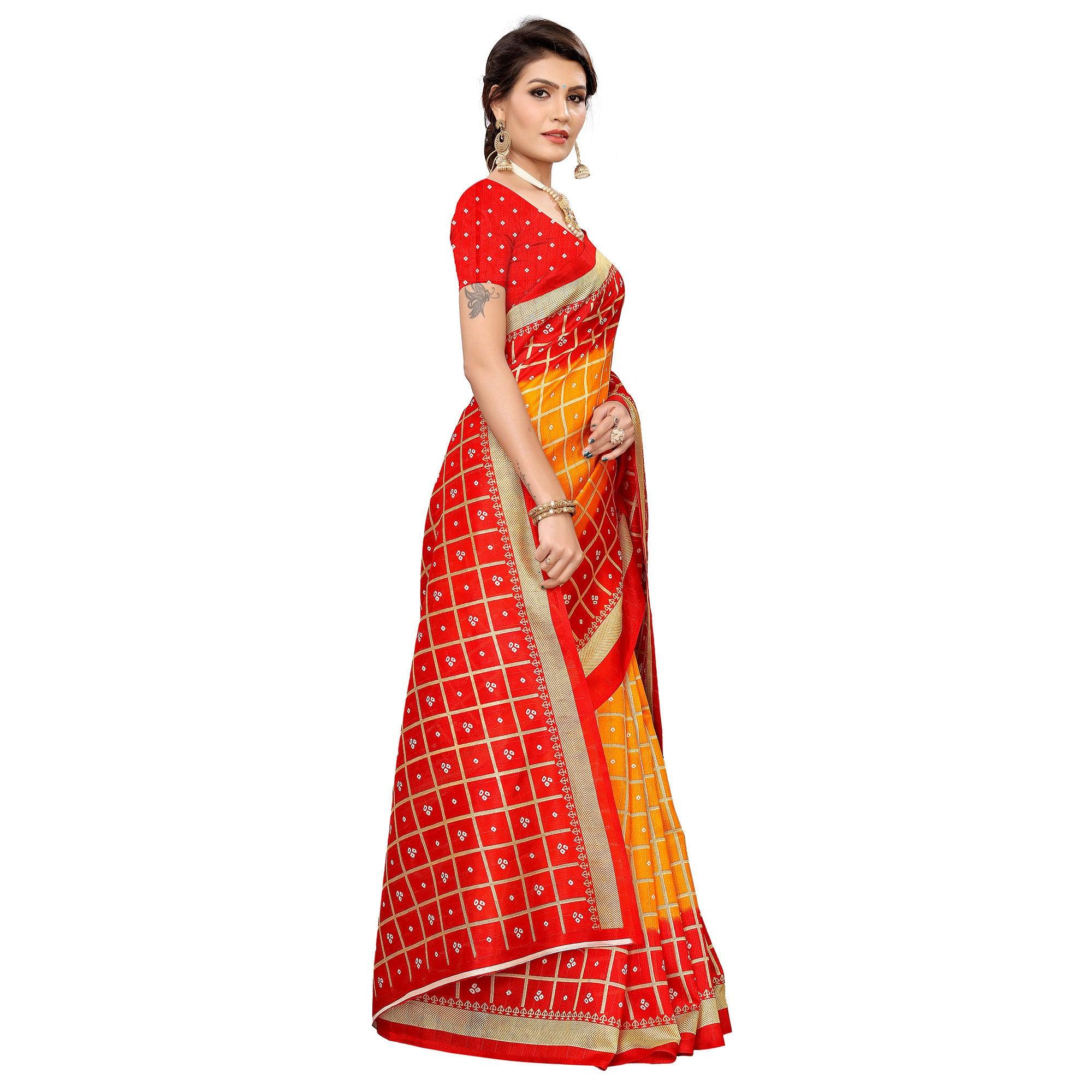 Trendy Yellow Colored Casual Printed Art Silk Saree - Peachmode