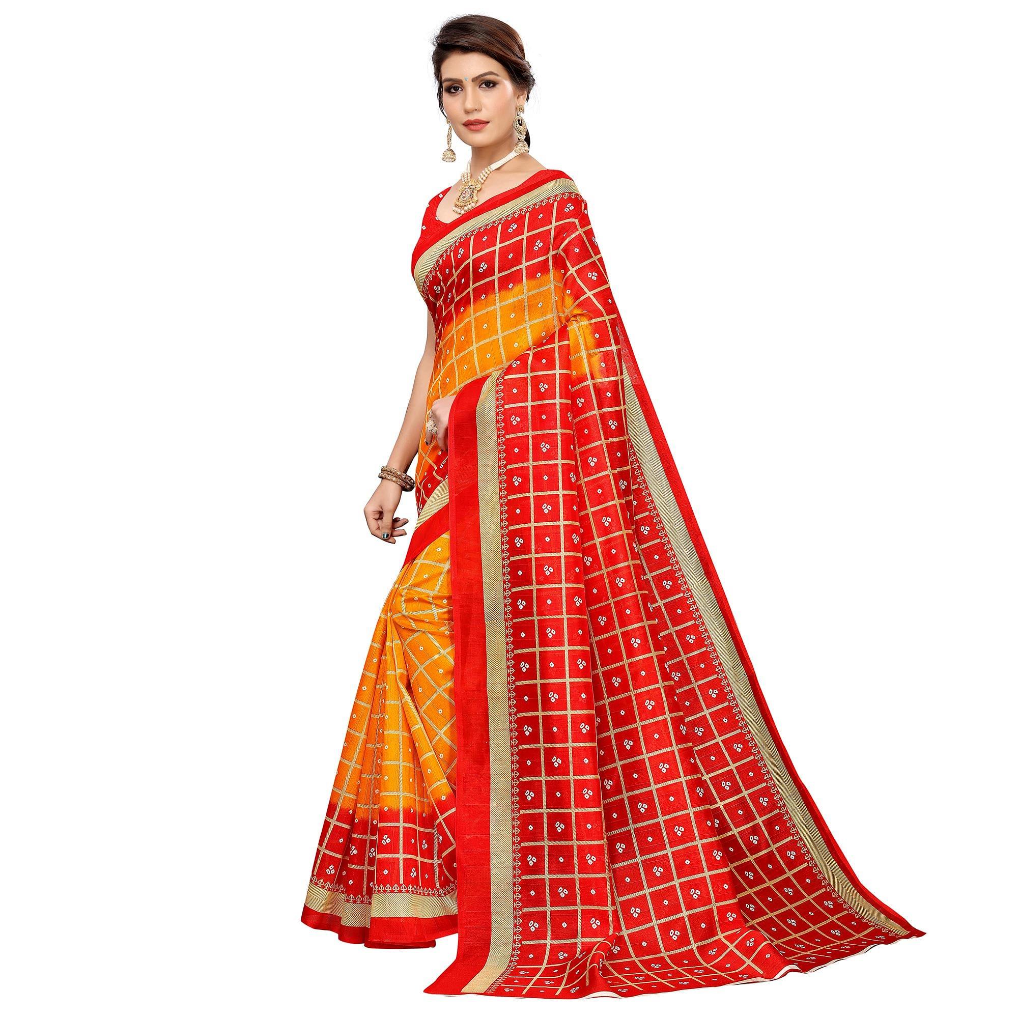 Trendy Yellow Colored Casual Printed Art Silk Saree - Peachmode