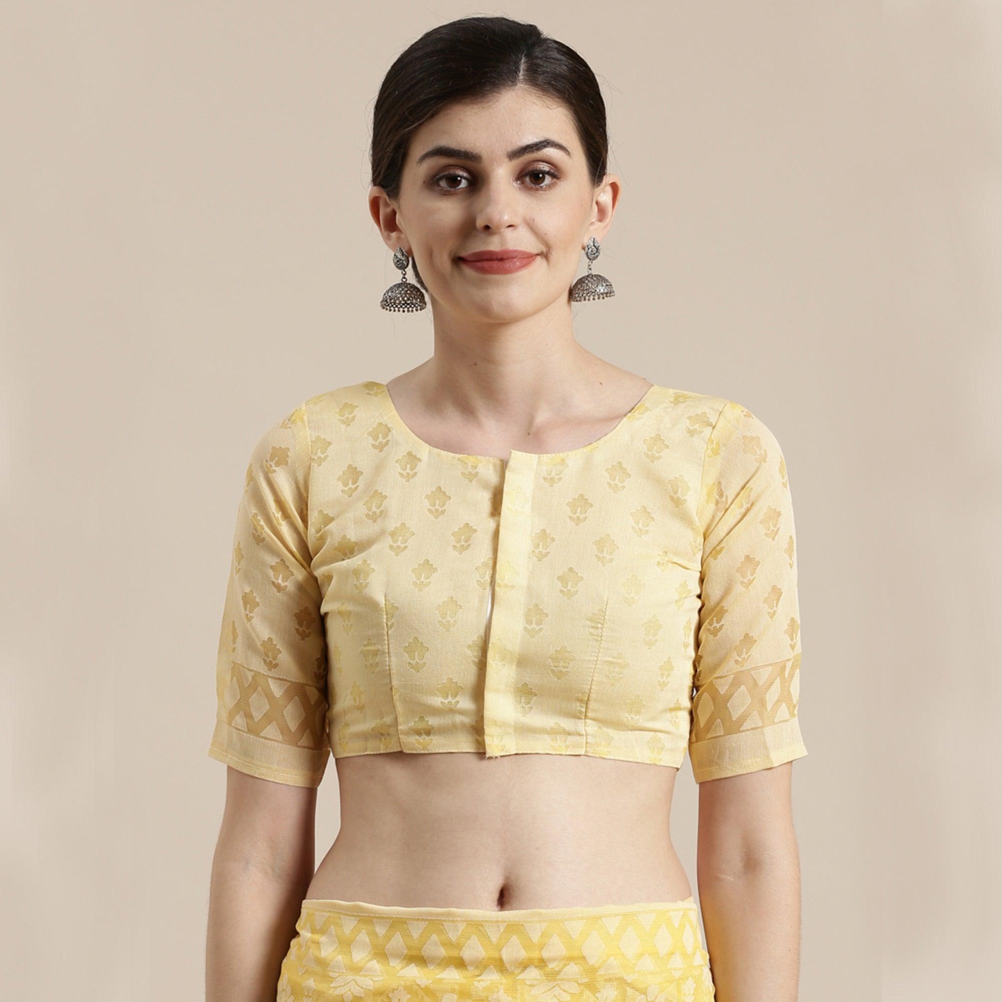 Trendy Yellow Colored Party Wear Geometric Brasso Saree - Peachmode