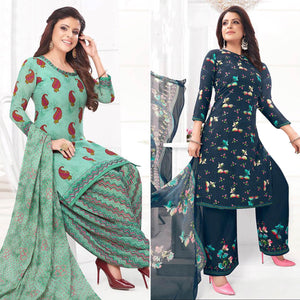 Turquoise And Blue Patiala Dress Material Pack Of 2 - Peachmode