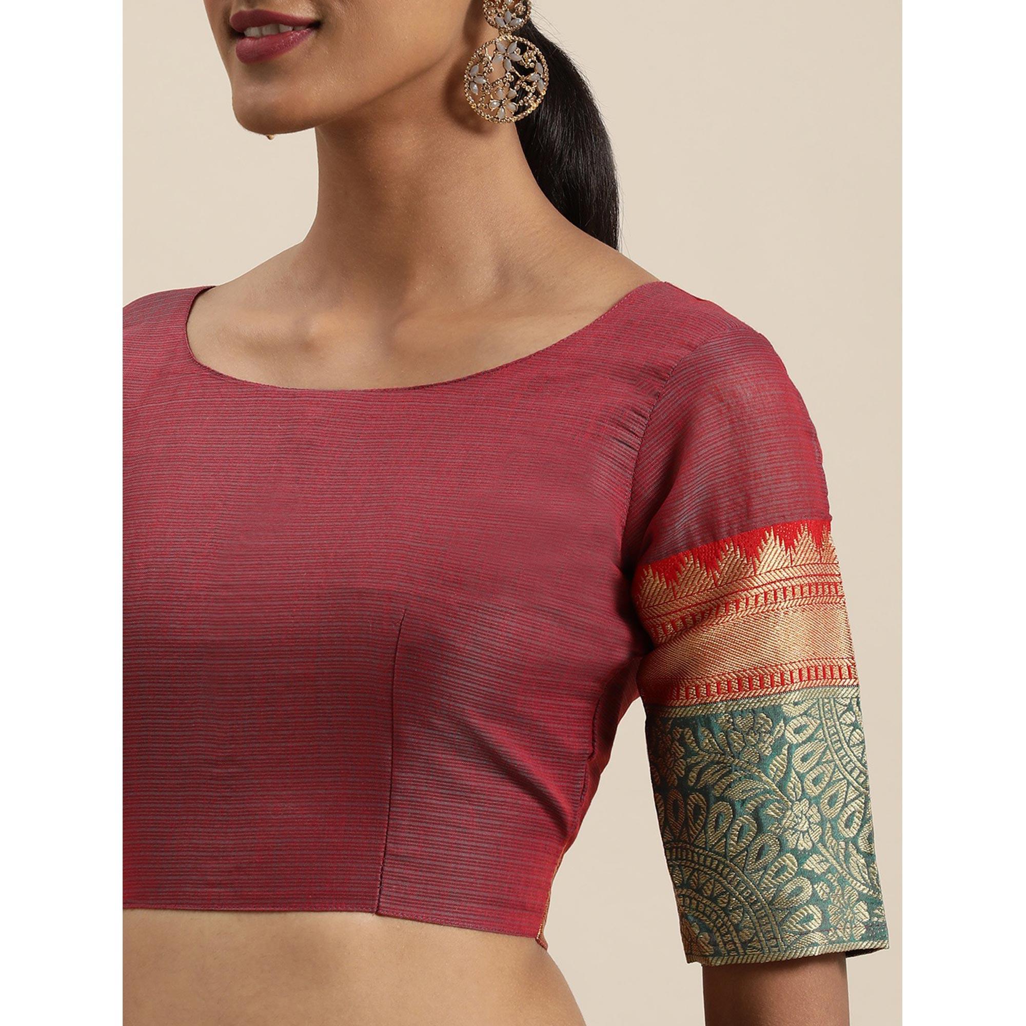 Turquoise Blue Festive Wear Woven Silk Saree With Jacquard Border - Peachmode