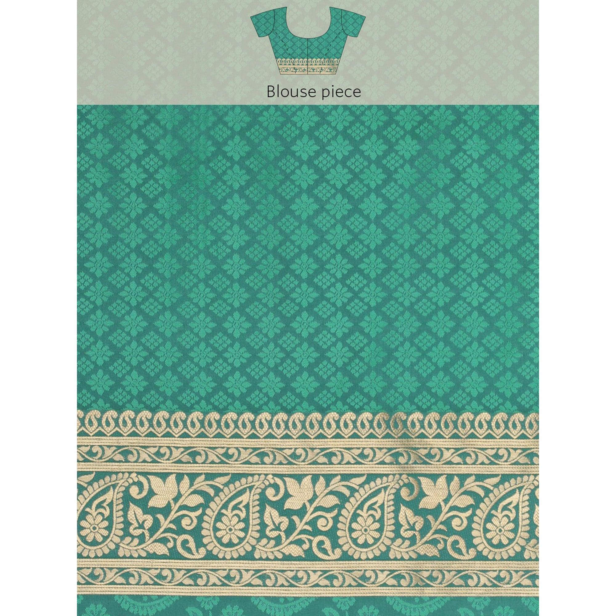 Turquoise Festive Wear Weaving Banarasi Silk Saree - Peachmode