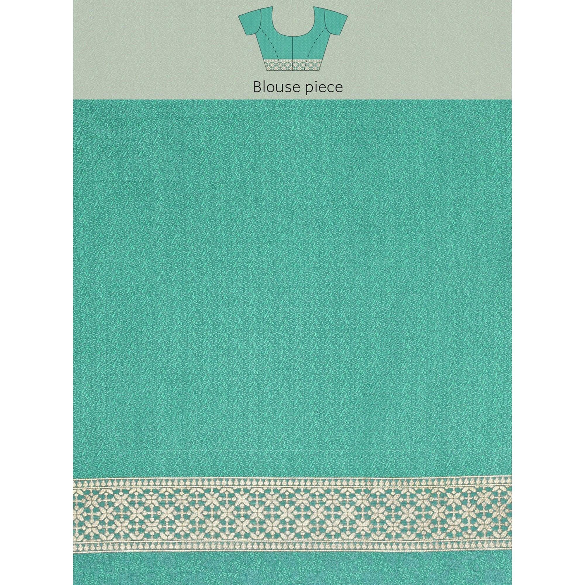 Turquoise Festive Wear Weaving Banarasi Silk Saree - Peachmode