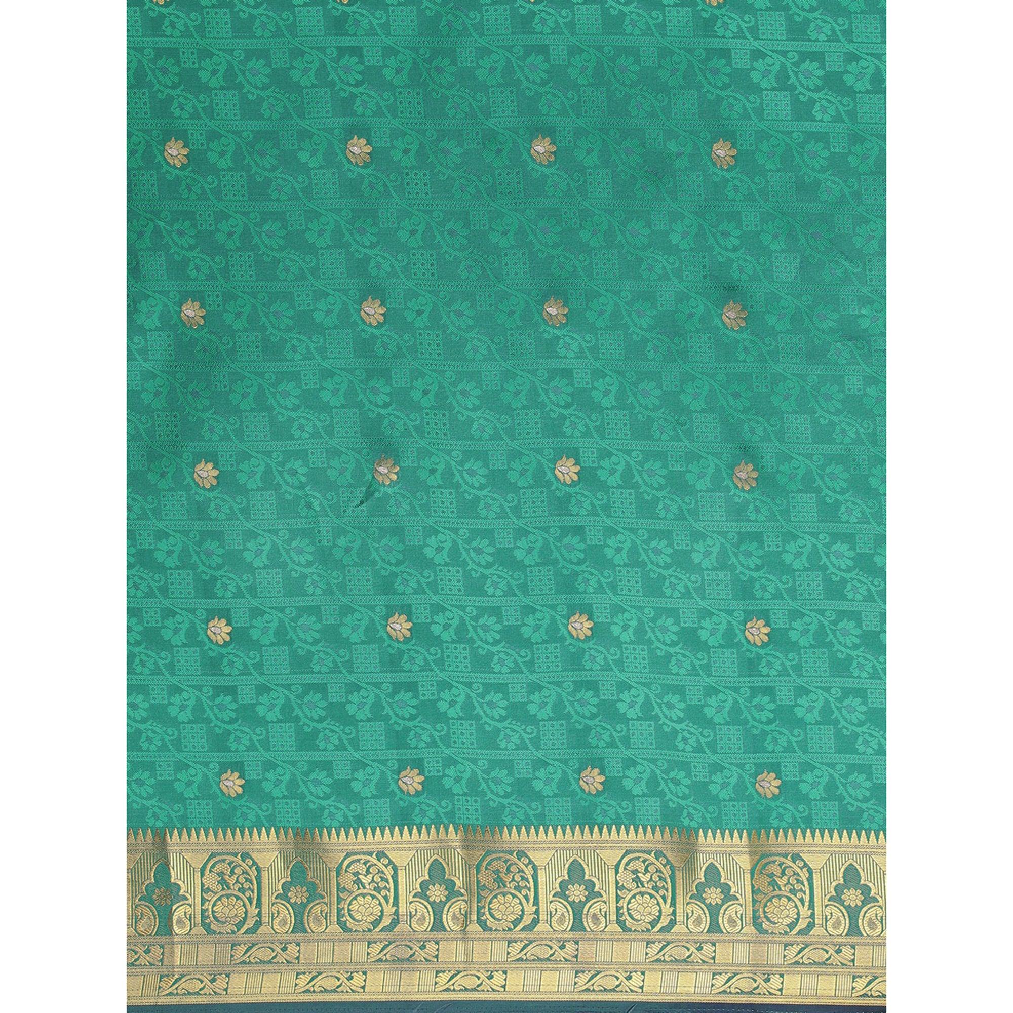 Turquoise Festive Wear Weaving Banarasi Silk Saree - Peachmode
