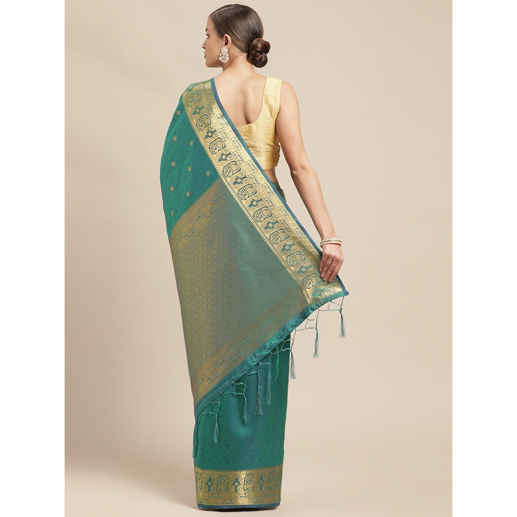 Turquoise Festive Wear Weaving Banarasi Silk Saree - Peachmode