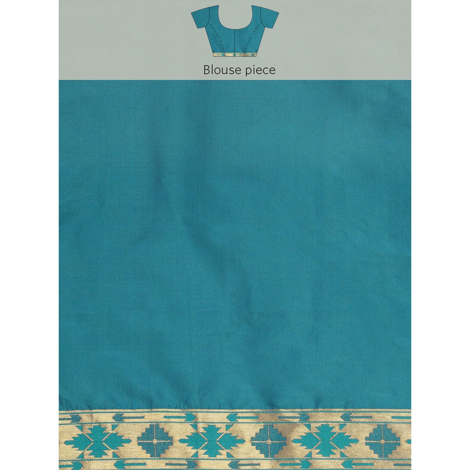 Turquoise Festive Wear Weaving Banarasi Silk Saree - Peachmode