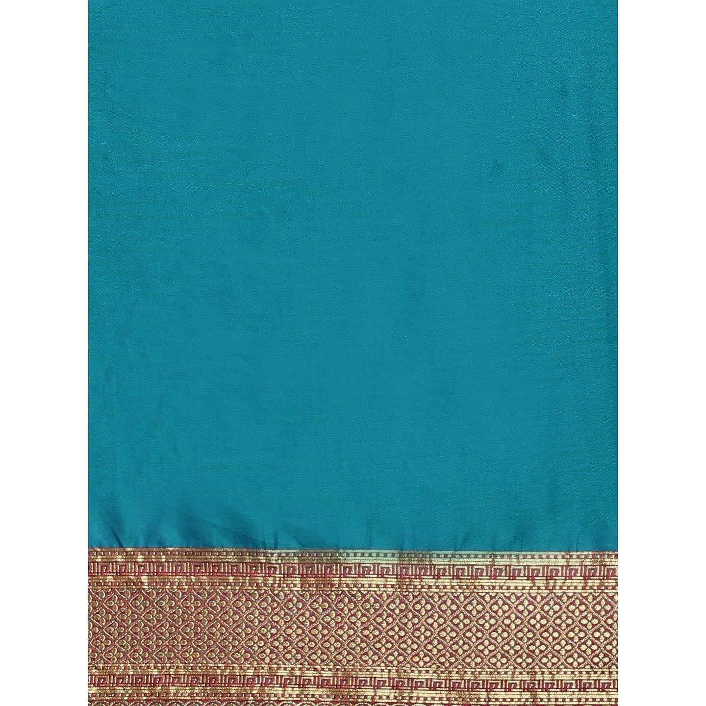 Turquoise Festive Wear Woven Kanjivaram Silk Saree - Peachmode