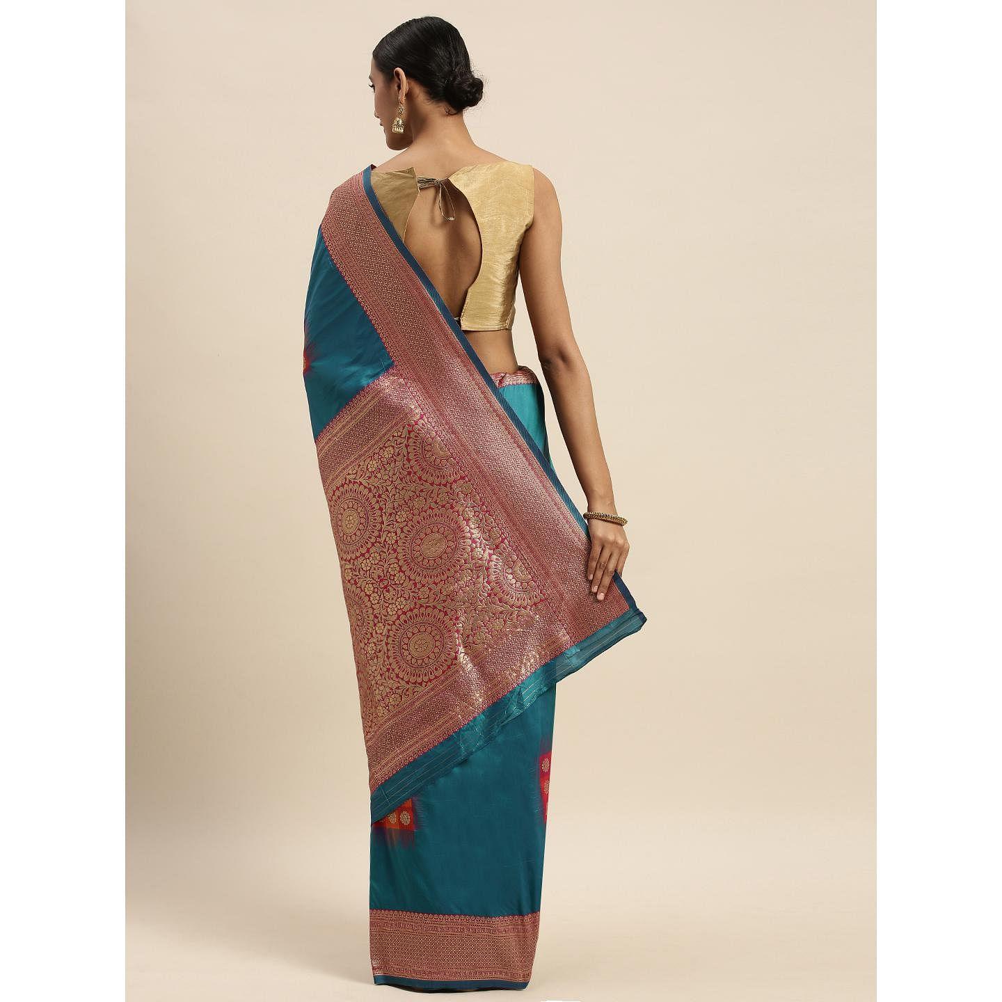 Turquoise Festive Wear Woven Kanjivaram Silk Saree - Peachmode