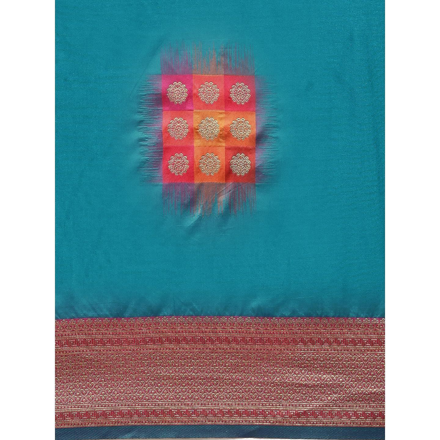 Turquoise Festive Wear Woven Kanjivaram Silk Saree - Peachmode
