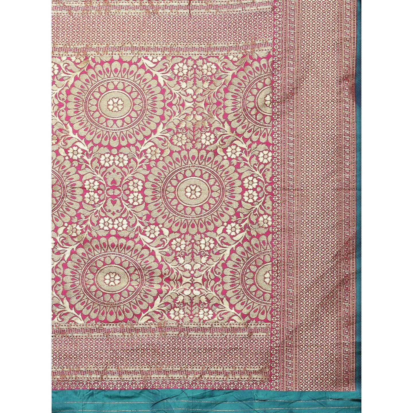 Turquoise Festive Wear Woven Kanjivaram Silk Saree - Peachmode