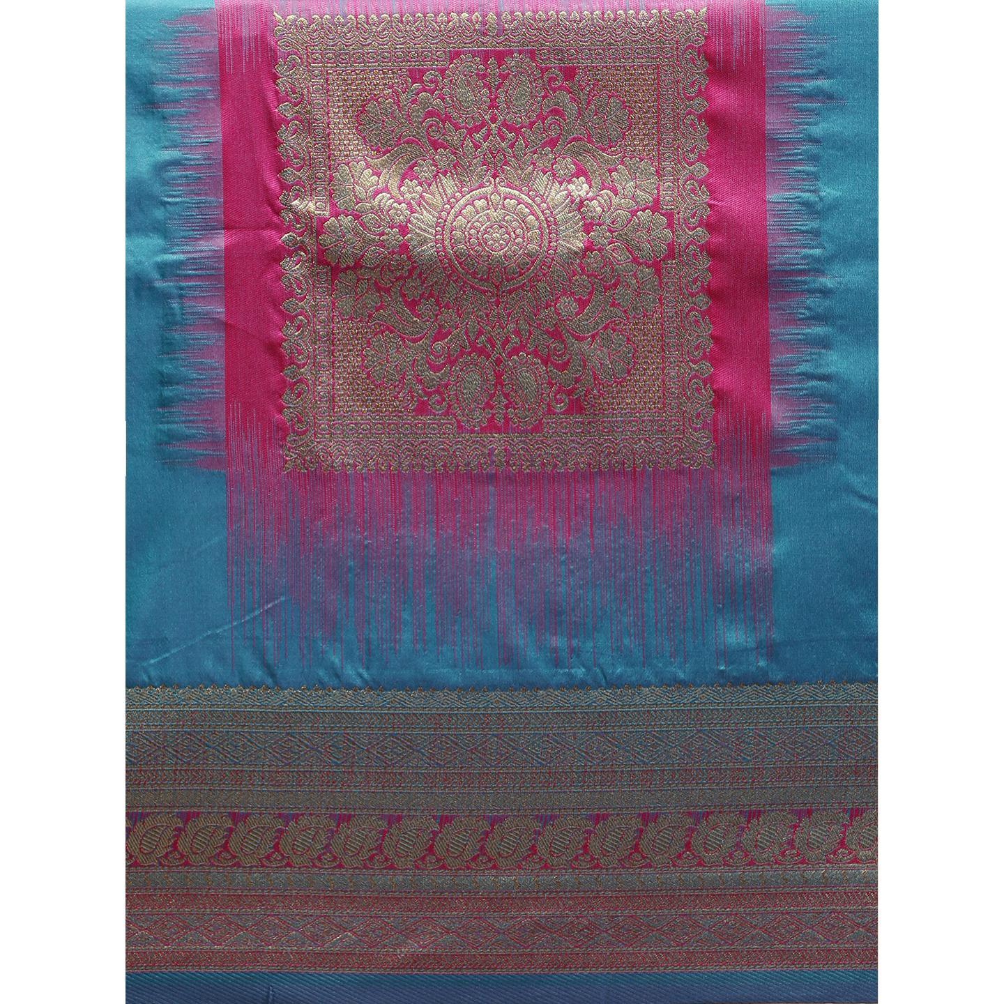 Turquoise Festive Wear Woven Kanjivaram Silk Saree - Peachmode