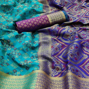 Turquoise Festive Wear Woven Patola Silk Saree - Peachmode