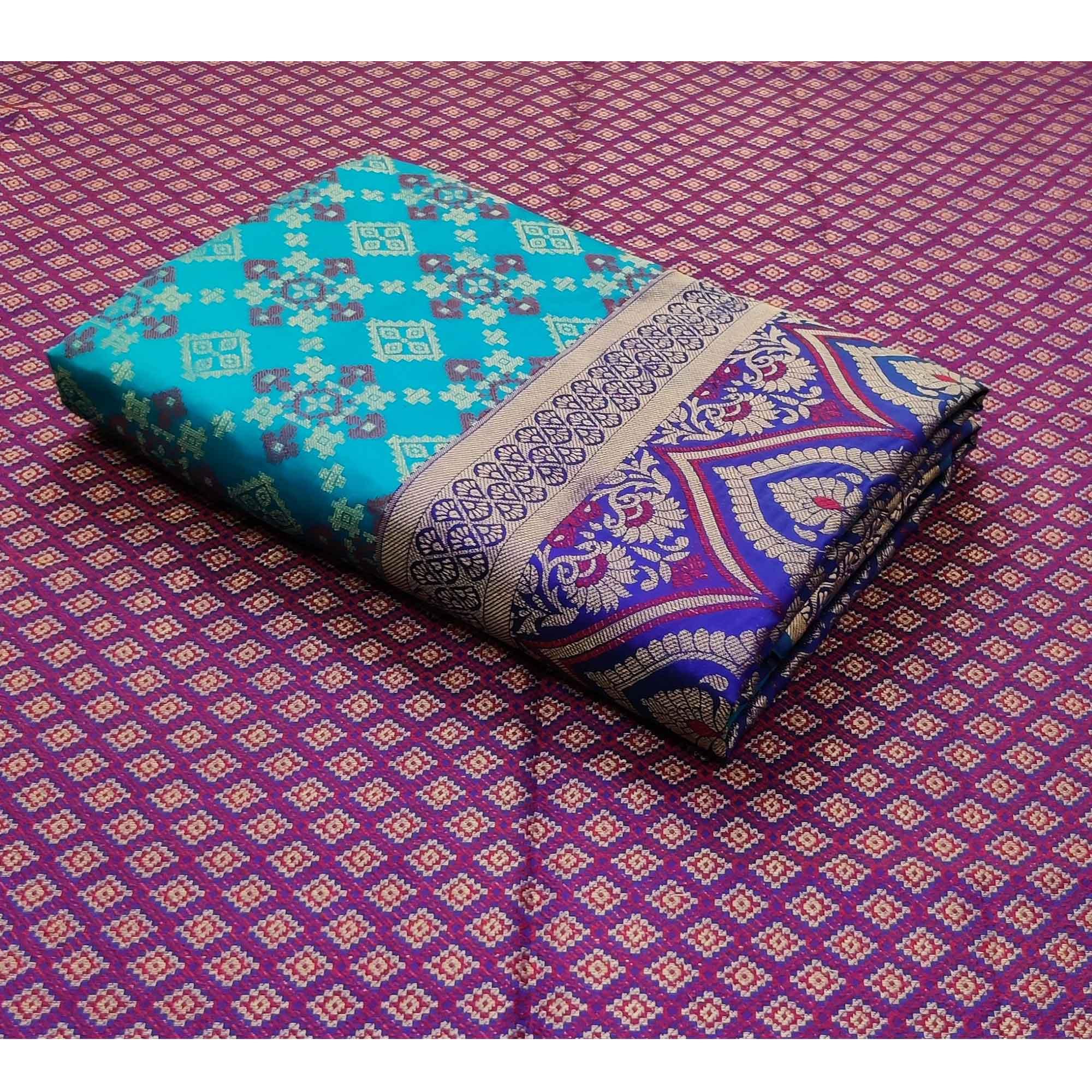 Turquoise Festive Wear Woven Patola Silk Saree - Peachmode