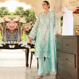 Turquoise Green Partywear Embroidered Pure Jam Cotton Pakistani Suit - Peachmode
