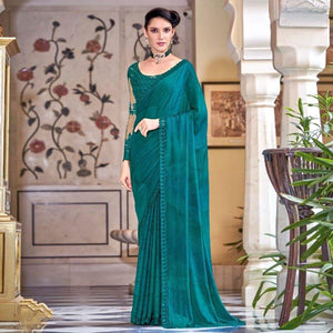 Turquoise Green Solid Art Silk Saree - Peachmode