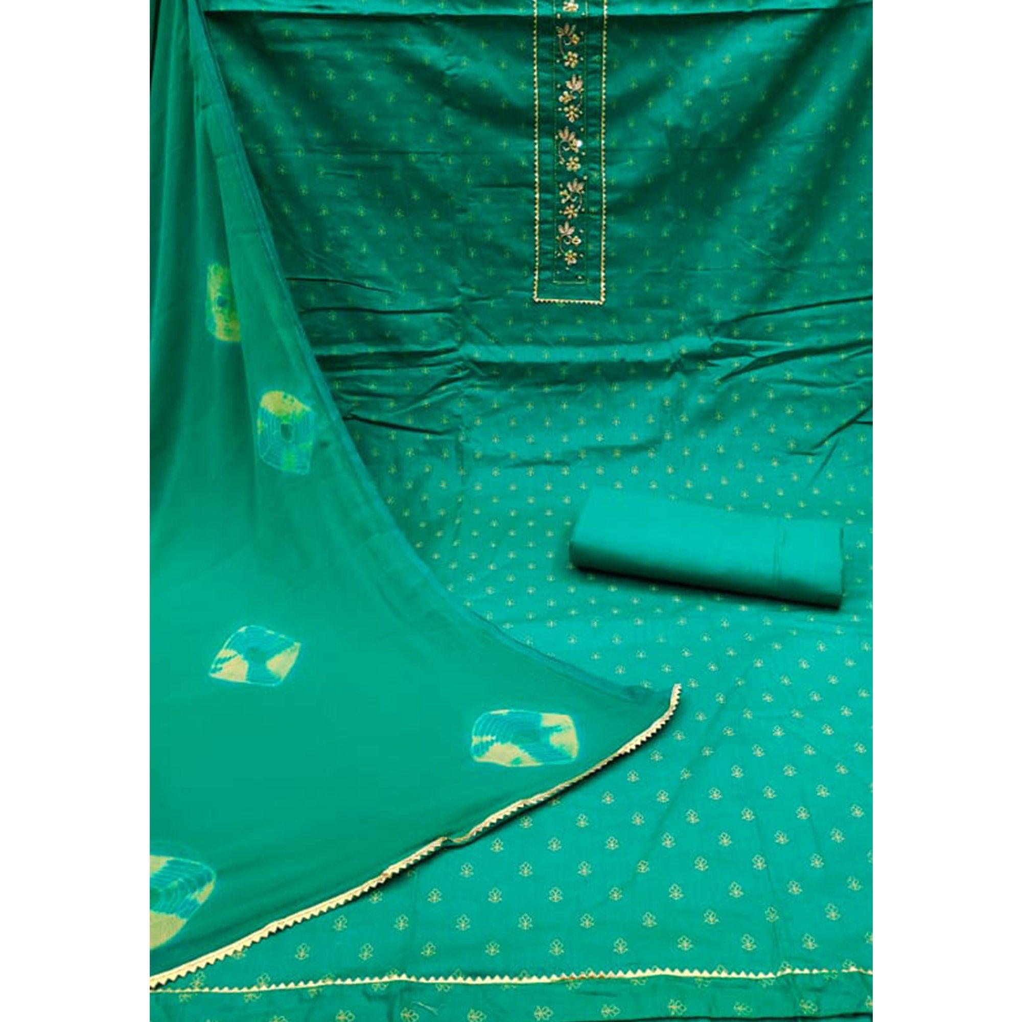 Turquoise Printed Pure Cotton Dress Material - Peachmode