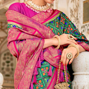 Turquoise Woven Art Silk Patola Saree With Tassels - Peachmode