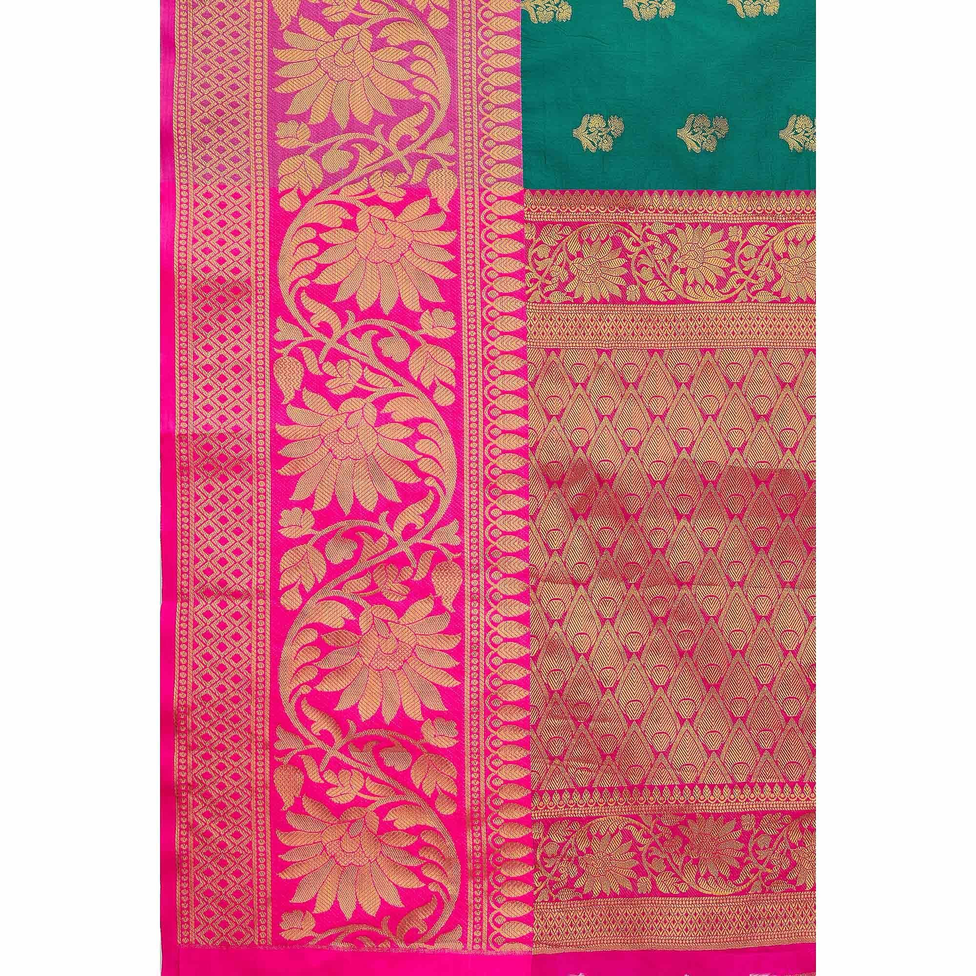 Turquoise Woven Banarasi Silk Saree - Peachmode