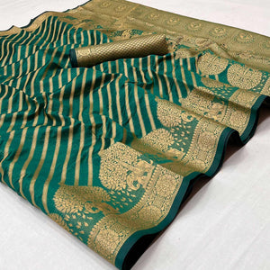 Turquoise Woven Organza Saree - Peachmode