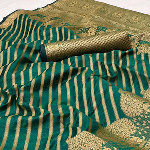 Turquoise Woven Organza Saree - Peachmode