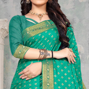 Turquoise Woven Vichitra Silk Saree - Peachmode