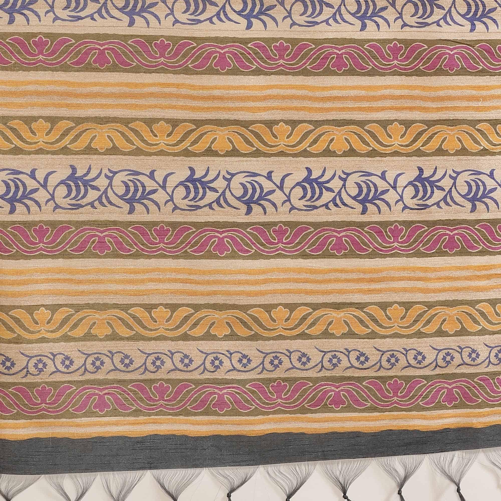 Unique Beige-Multi Colored Casual Wear Floral Printed Silk Blend Saree With Tassels - Peachmode