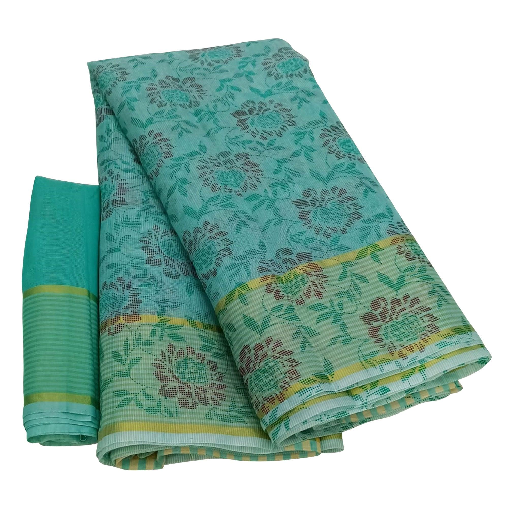 Unique Blue Colored Casual Wear Floral Printed Net Saree - Peachmode