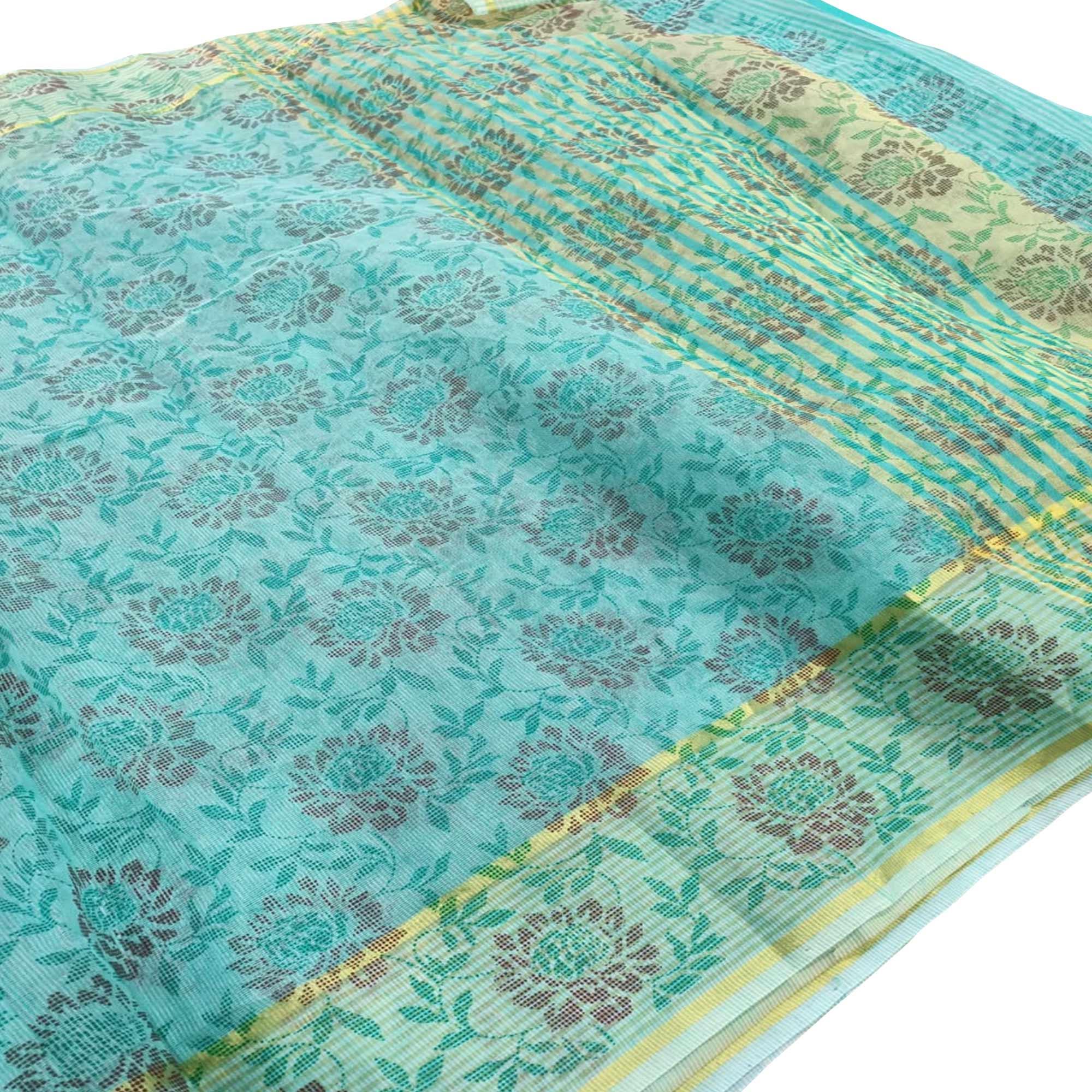 Unique Blue Colored Casual Wear Floral Printed Net Saree - Peachmode