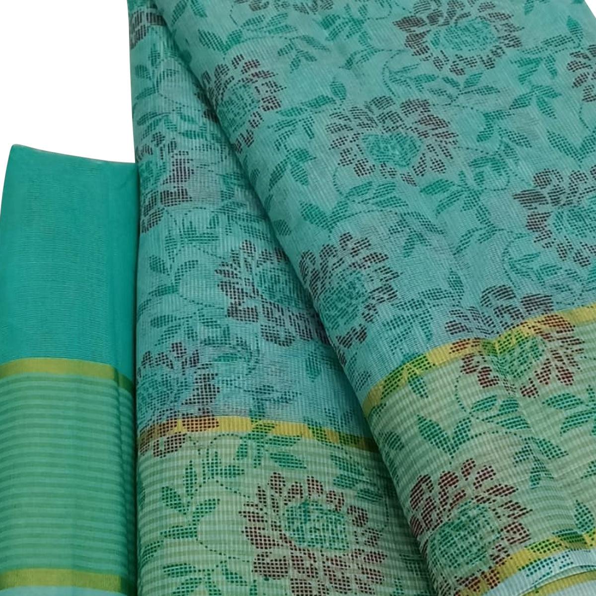 Unique Blue Colored Casual Wear Floral Printed Net Saree - Peachmode
