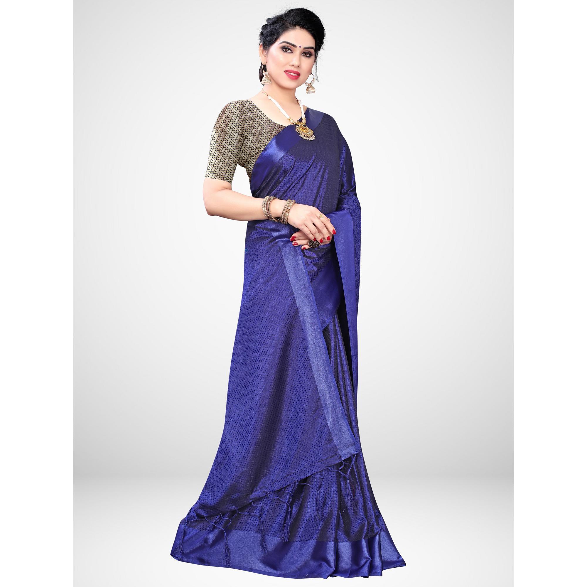 Unique Blue Colored Festive Wear Woven Satin Saree - Peachmode