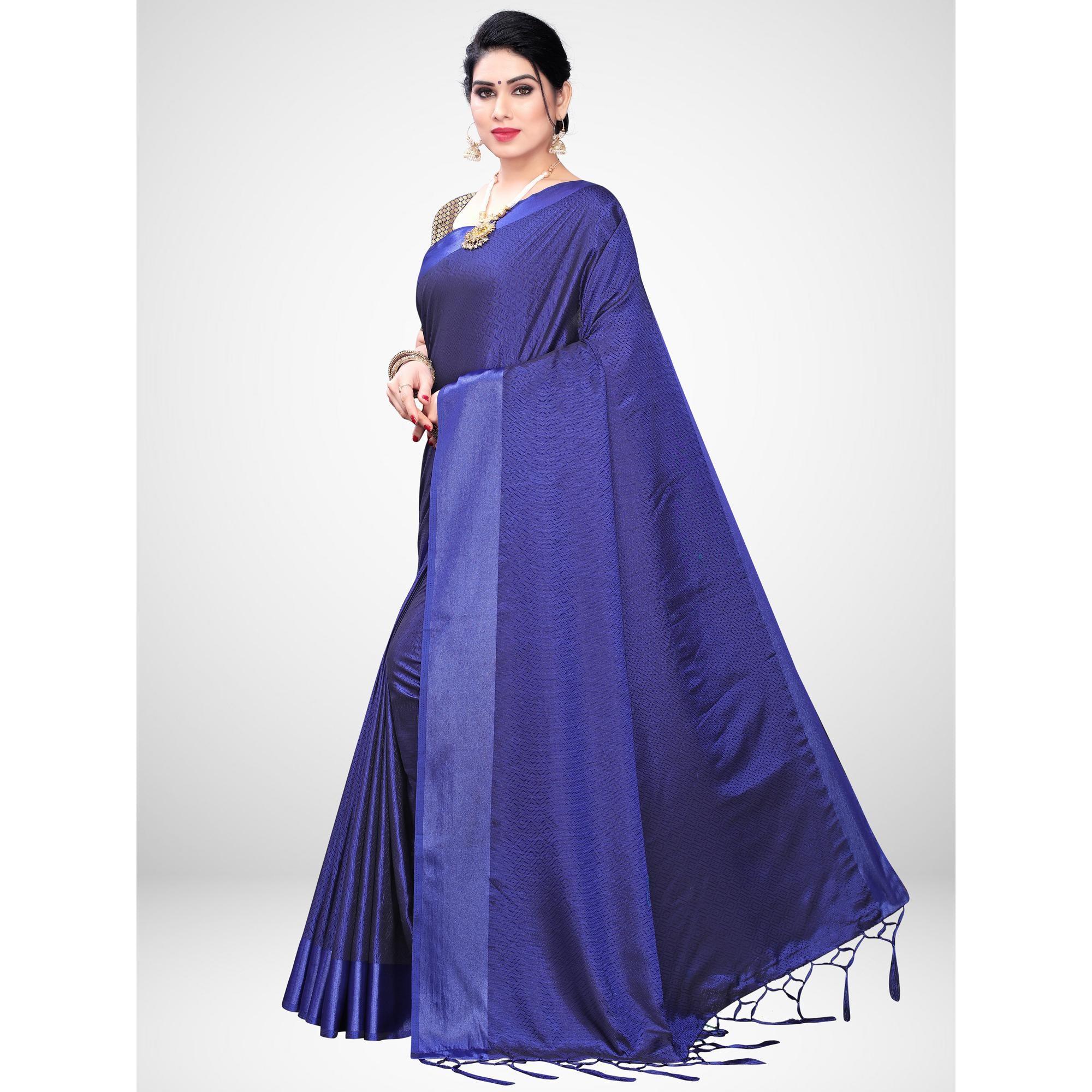 Unique Blue Colored Festive Wear Woven Satin Saree - Peachmode