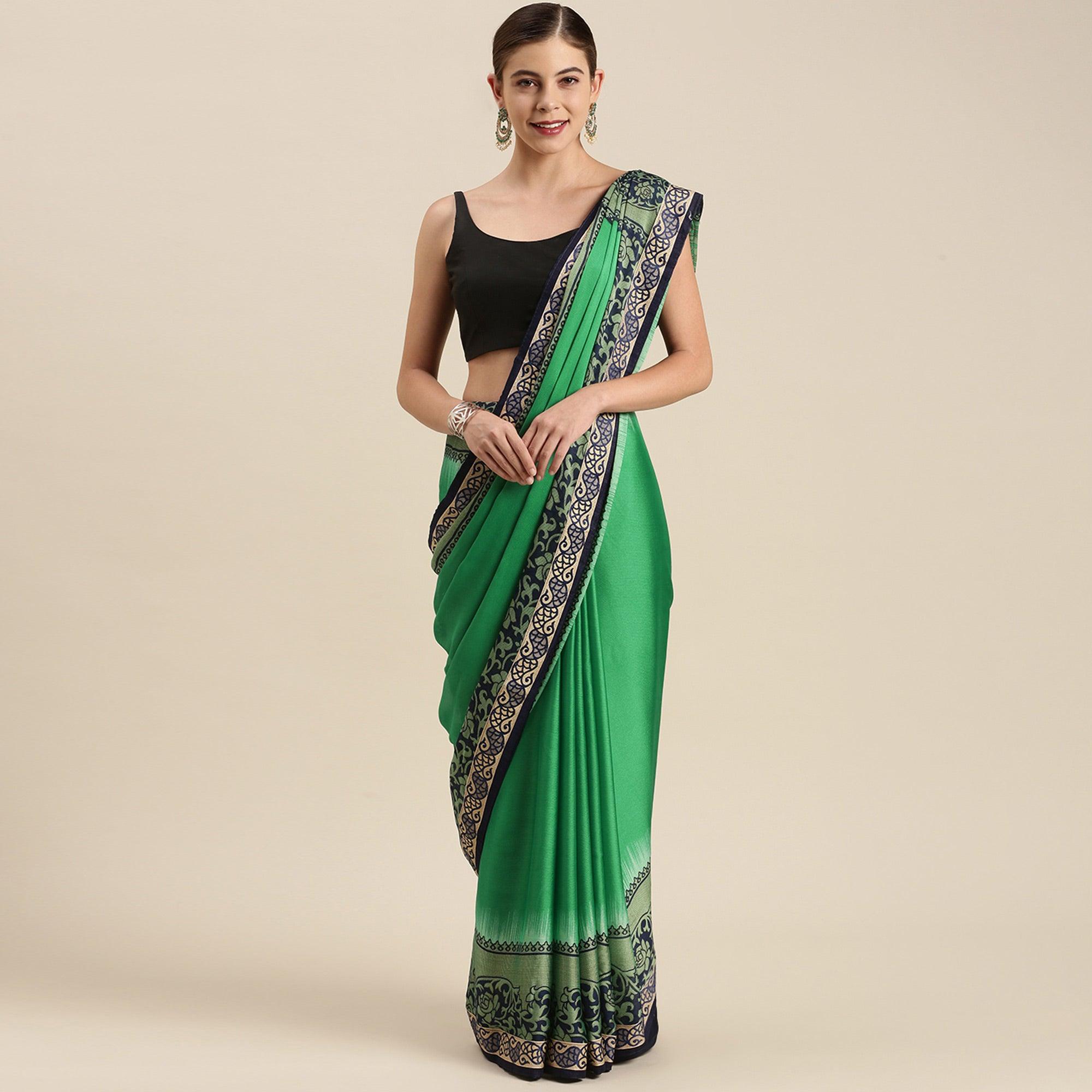 Unique Dark Green Colored Partywear Printed Rangoli Silk Saree - Peachmode