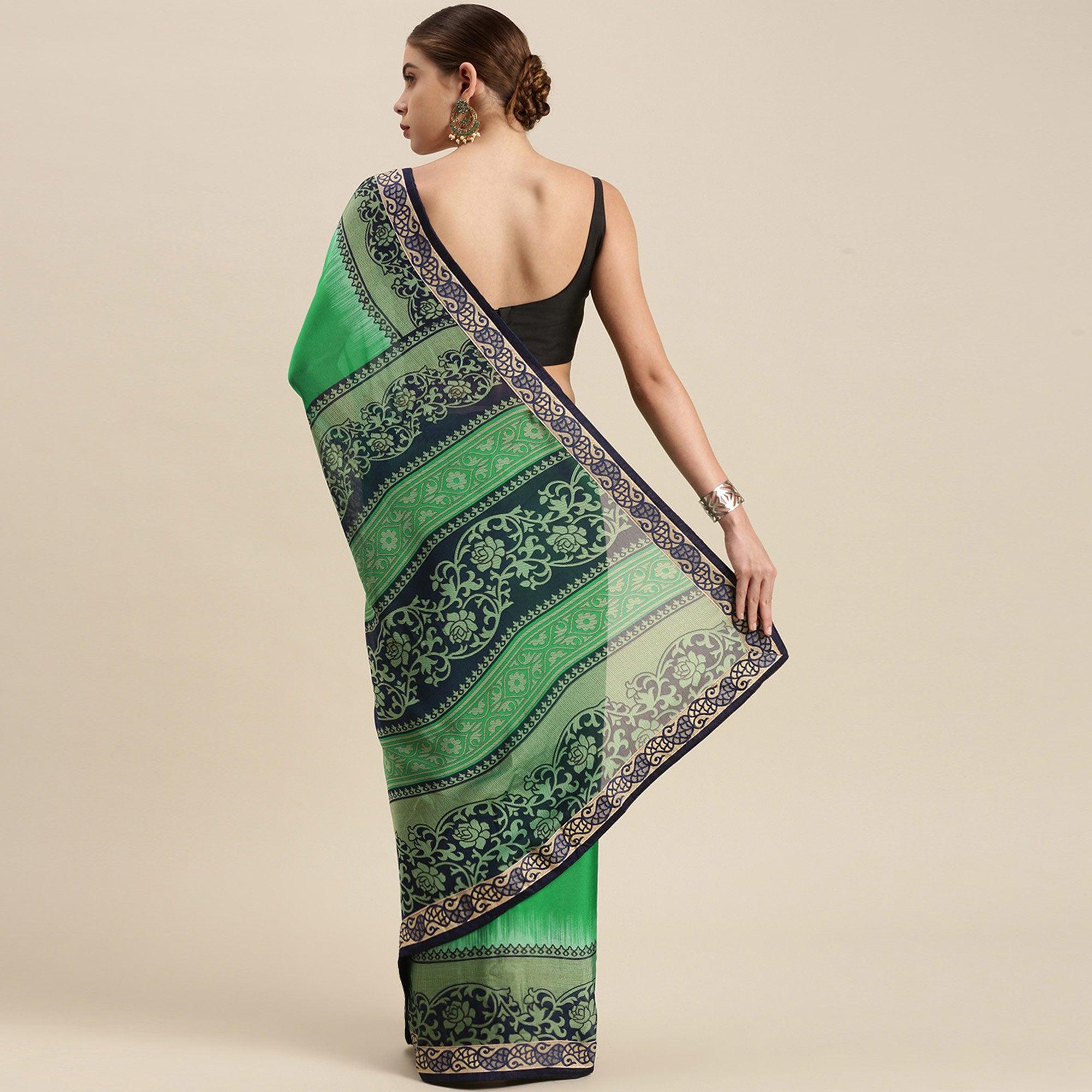 Unique Dark Green Colored Partywear Printed Rangoli Silk Saree - Peachmode