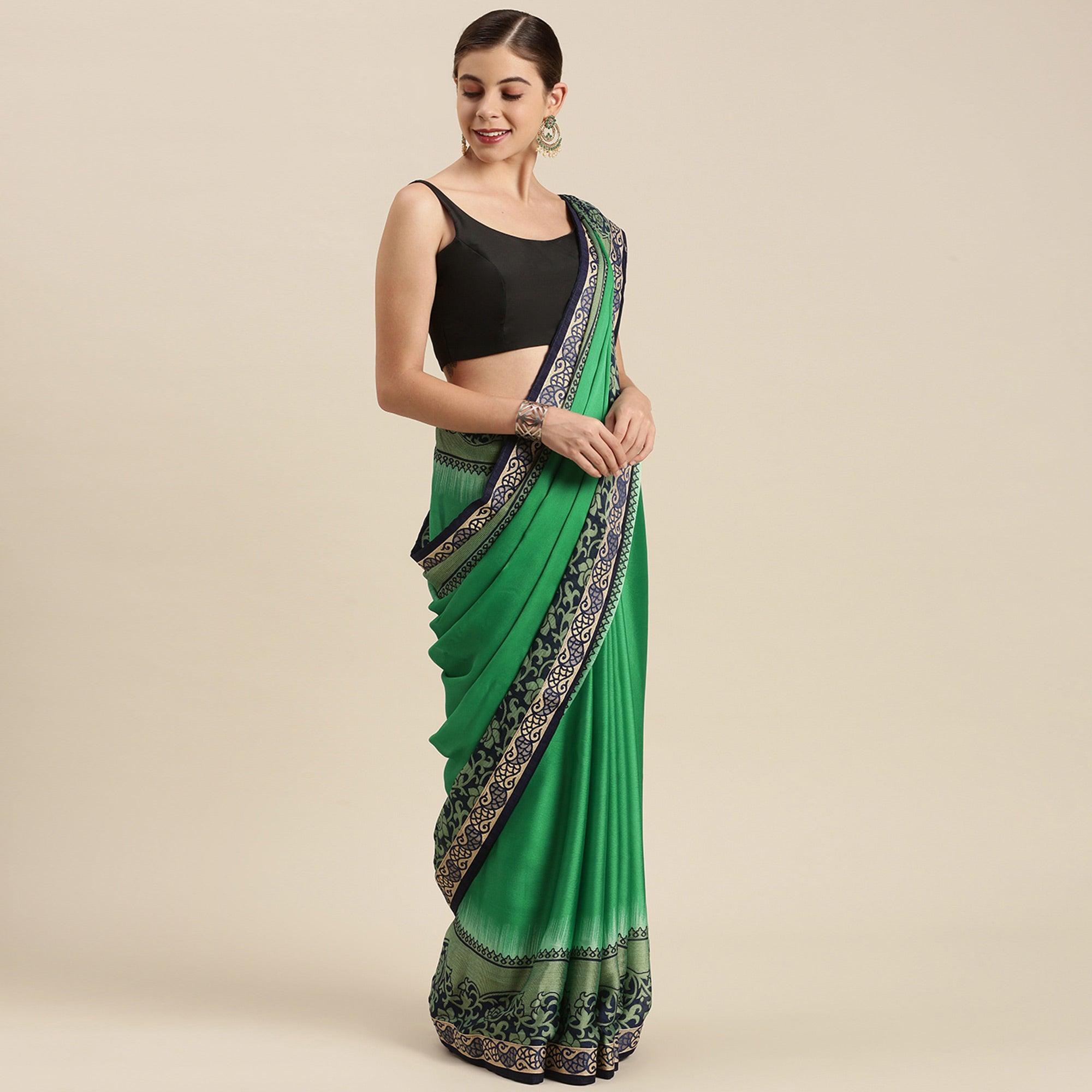 Unique Dark Green Colored Partywear Printed Rangoli Silk Saree - Peachmode