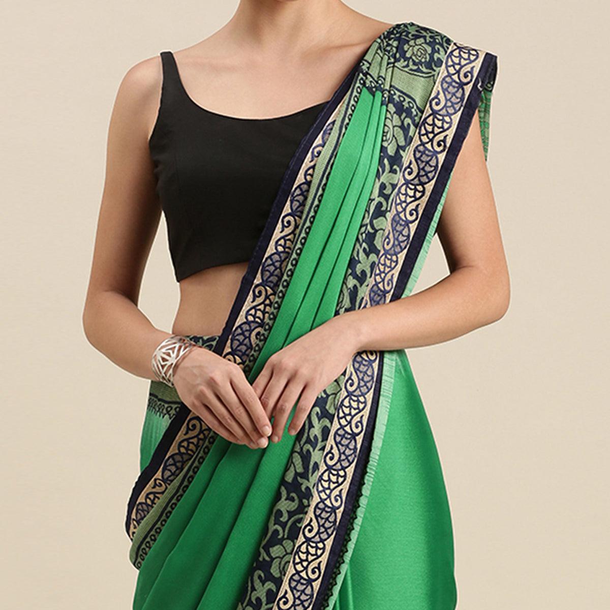Unique Dark Green Colored Partywear Printed Rangoli Silk Saree - Peachmode