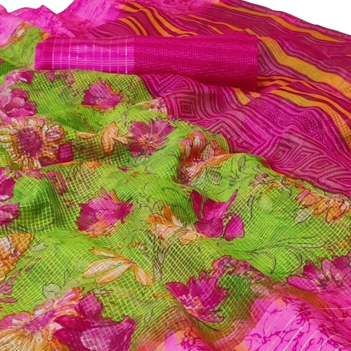 Unique Green Colored Casual Wear Printed Silk Saree - Peachmode