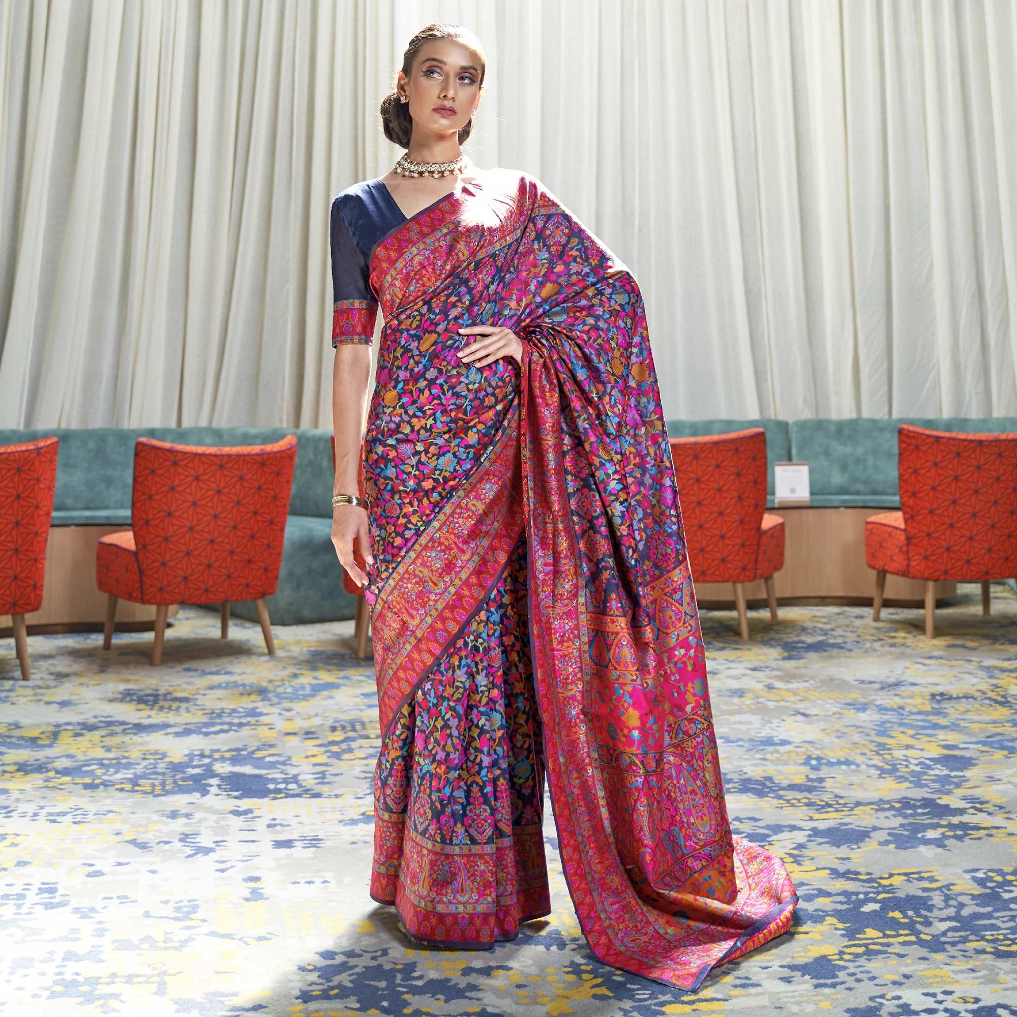 Unique Multi Coloured Festive Wear Handloom Woven Silk Saree - Peachmode