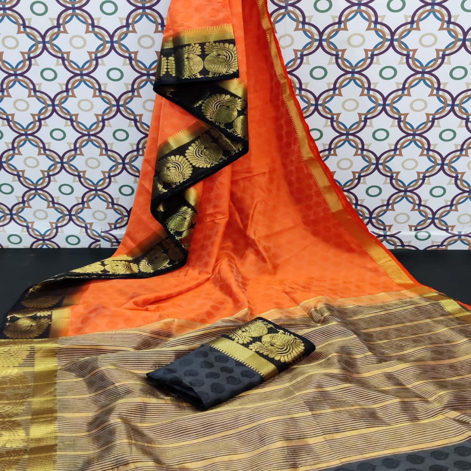 Unique Peach Coloured Festive Wear Woven Art Silk Saree - Peachmode