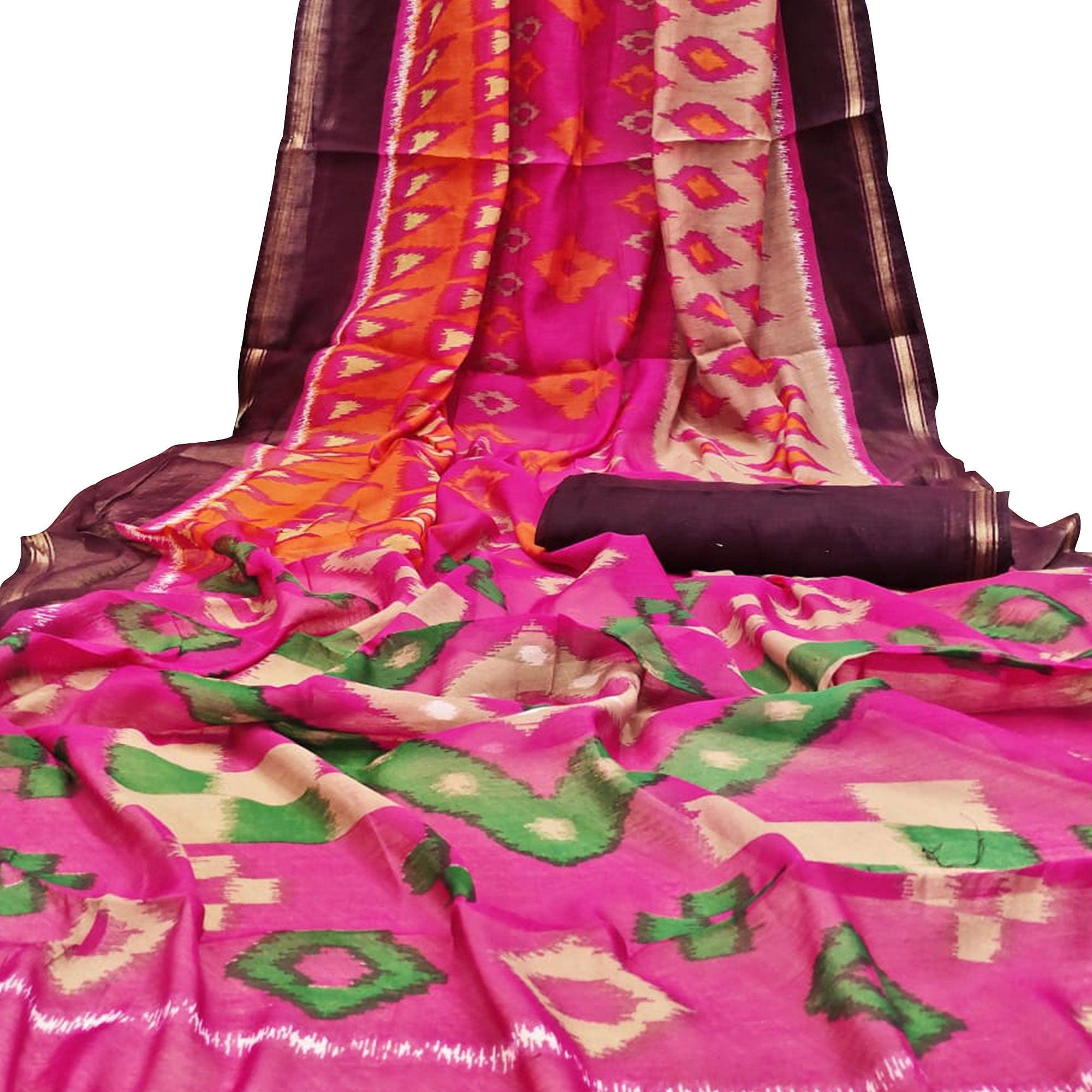Unique Pink Colored Casual Wera Printed Art Silk Saree - Peachmode
