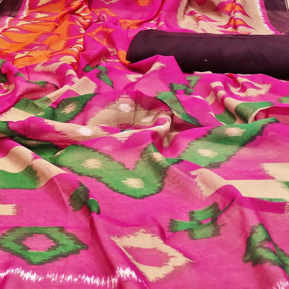 Unique Pink Colored Casual Wera Printed Art Silk Saree - Peachmode