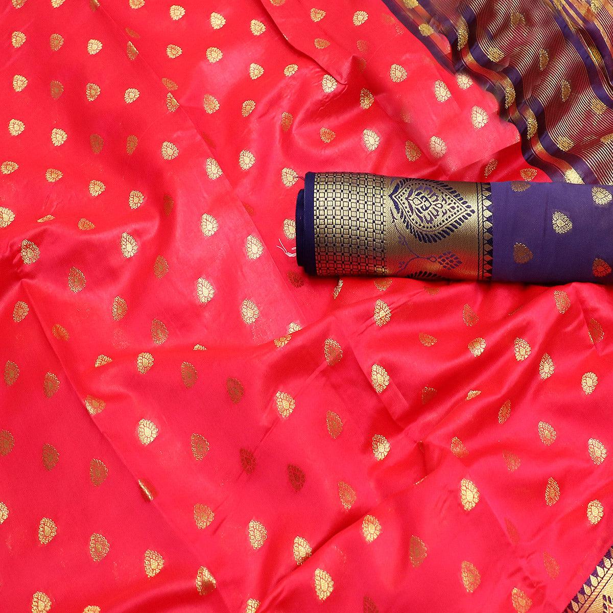 Unique Pink Colored Festive Wear Woven Litchi Kota Silk Saree - Peachmode