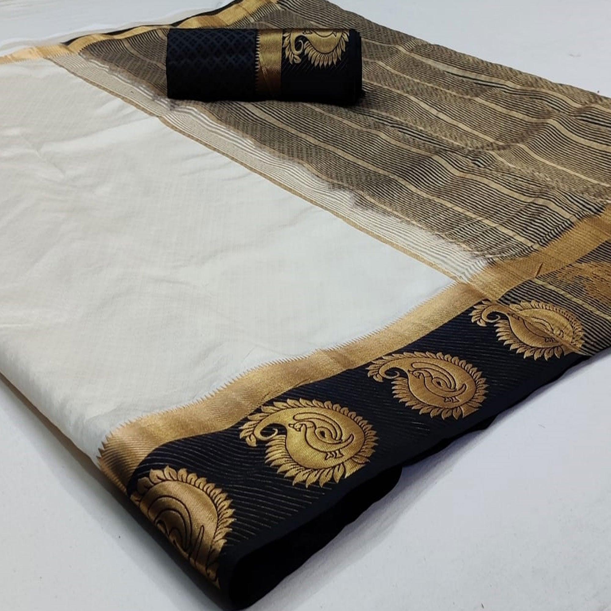 Unique White Coloured Festive Wear Woven Art Silk Saree - Peachmode