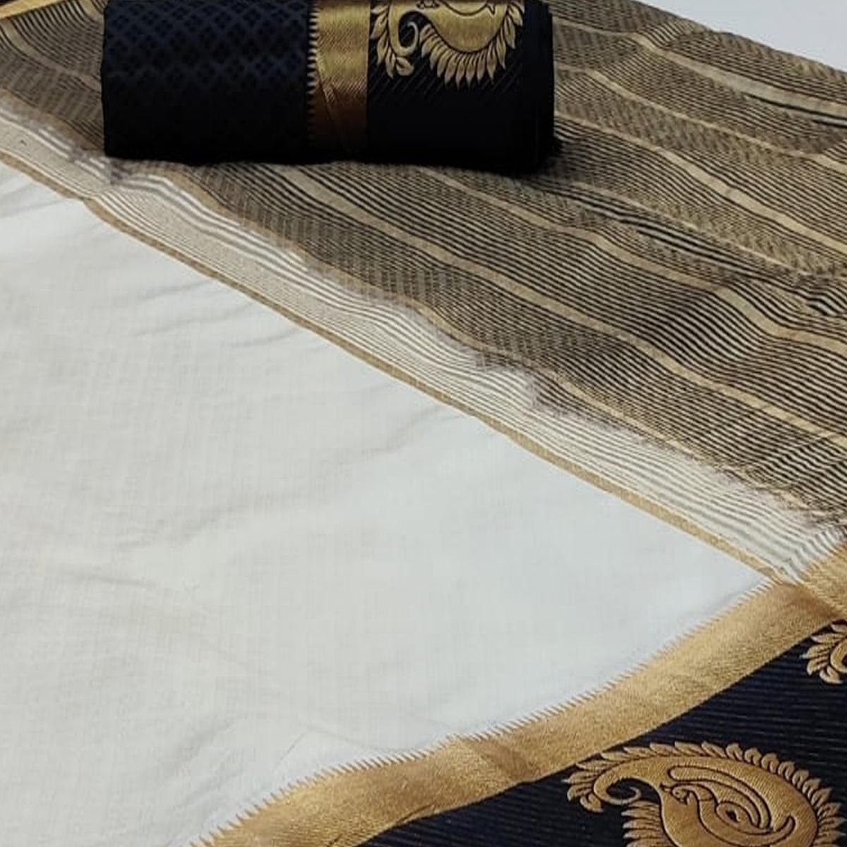 Unique White Coloured Festive Wear Woven Art Silk Saree - Peachmode