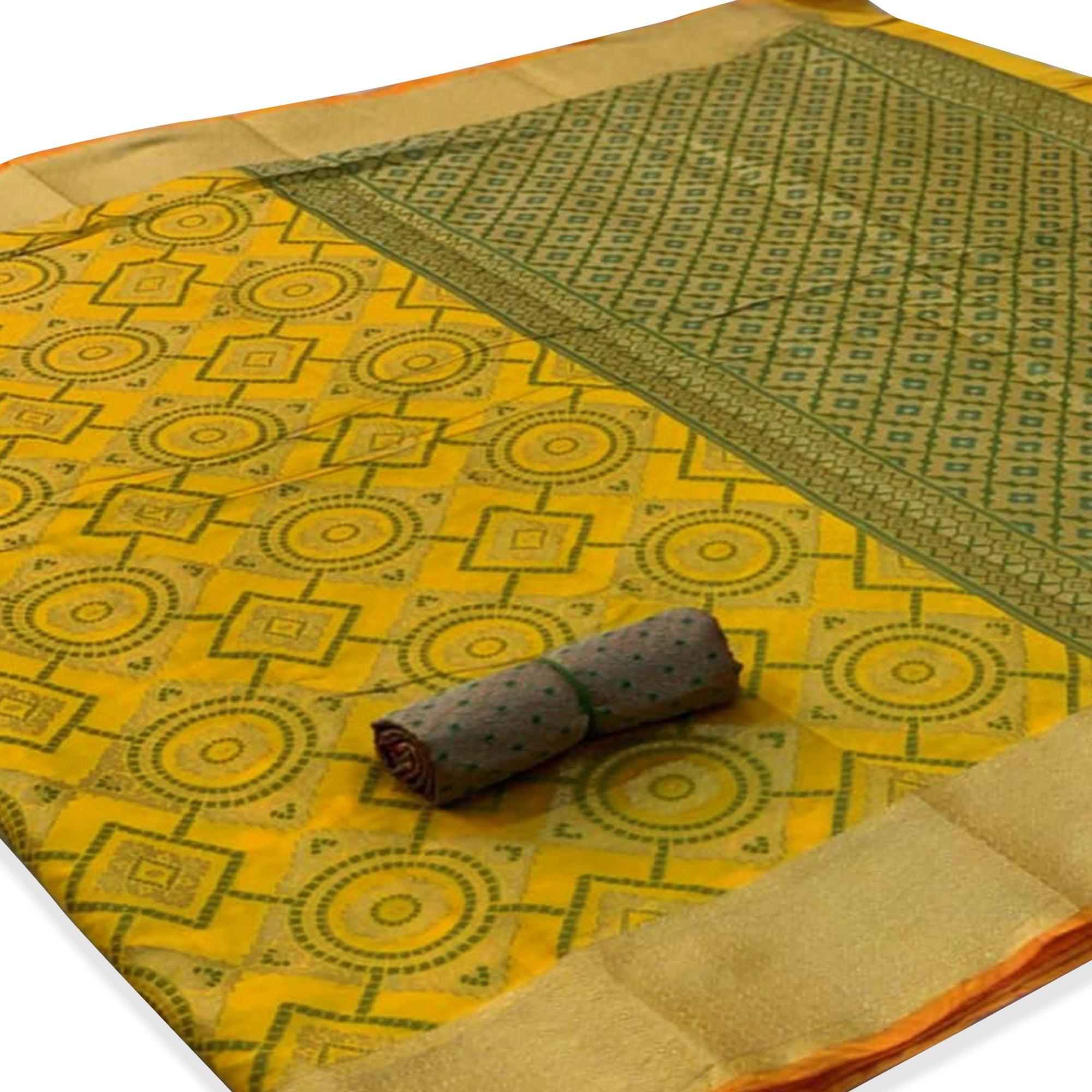 Unique Yellow Colored Festive Wear Woven Silk Saree - Peachmode
