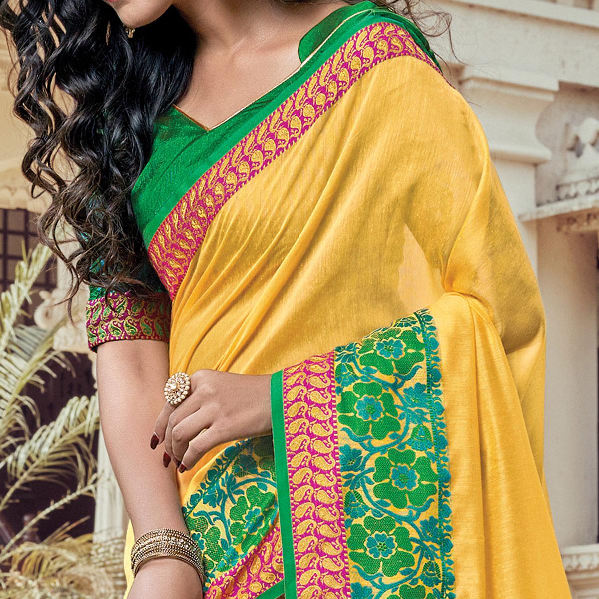 Unique Yellow Coloured Casual Wear Woven Cotton Handloom Saree - Peachmode