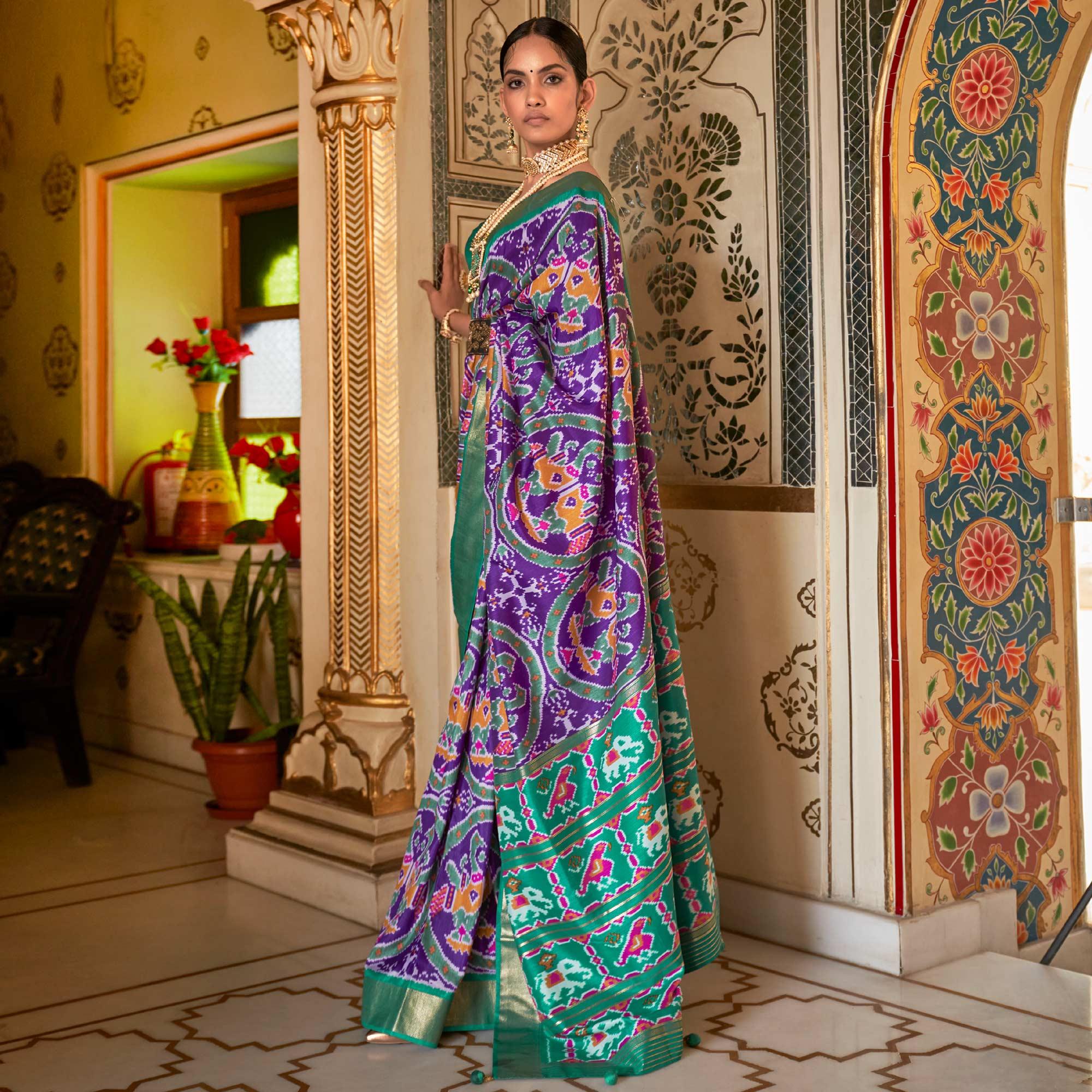 Violet Digital Patola Printed Silk Saree - Peachmode